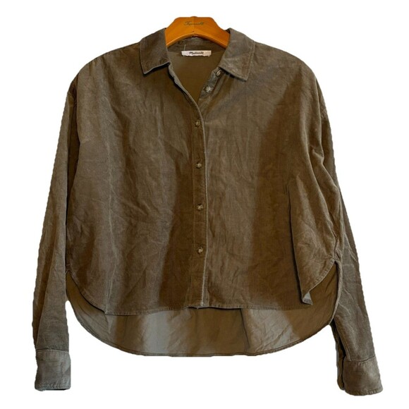Madewell Corduroy Hartfield Crop Long Sleeve Shirt,‎ Women SZ Small, Moss Green - Picture 3 of 9